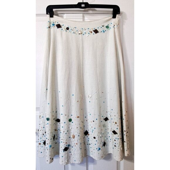 Basil & Maude 8 Linen Blend A-Line Side Zip Skirt Sequins Beads Boho - Picture 2 of 14